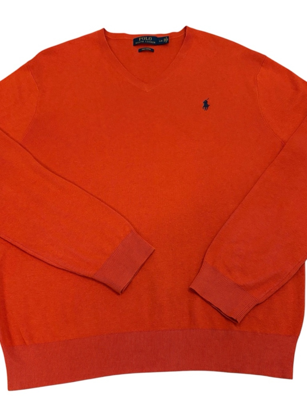 Ralph Lauren Orange V-Neck Sweater with Navy Pony